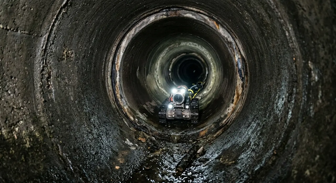 Robotic sewer camera inspecting pipe interior for Sewer Line Cleaning in Sierra Madre